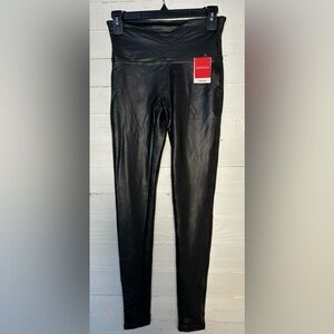 NWT Spanx black leather faux leggings, women’s size medium.